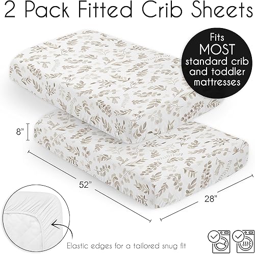 Miniatura 6 de Sweet Jojo Designs Juego de sábanas ajustables para cuna de bebé neutra con hojas florales para bebé, recién nacido, cuarto de bebé, colchón