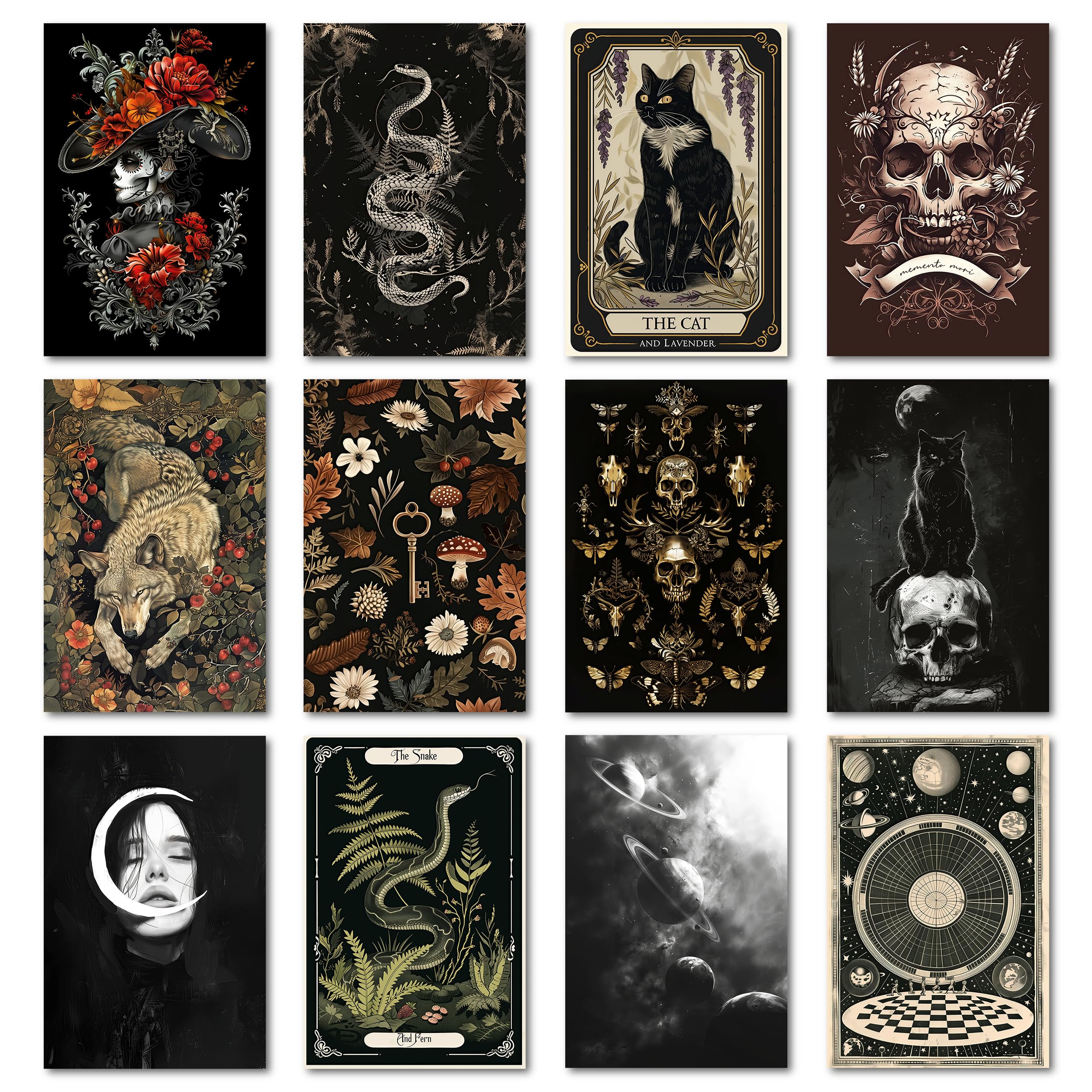 HK StudioDark Academia Decor Grunge Posters 8" x 12" Pack 12 - Dorm Decor, Horror Decor, Gothic Home Decor