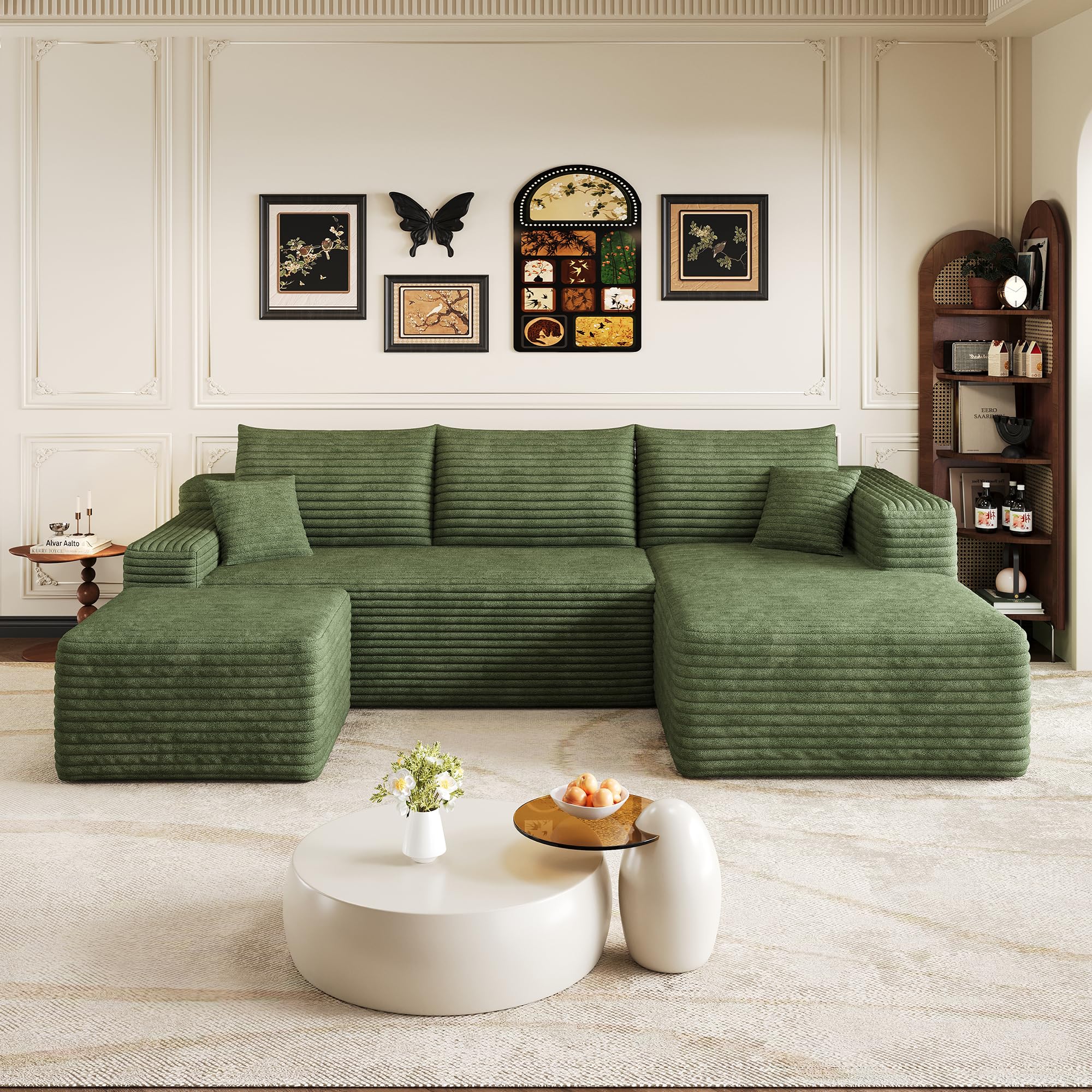 Sofá en L de 241 cm con asiento profundo esquinero y chaise longue derecha verde sin montaje