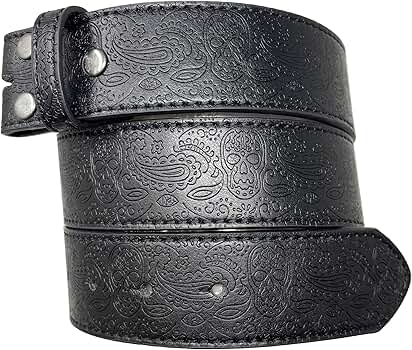 Leather Belt Strap with Western Skull and Paisley Embossed