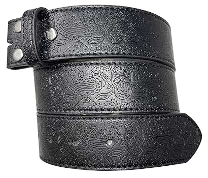 Leather Belt Strap with Western Skull and Paisley Embossed