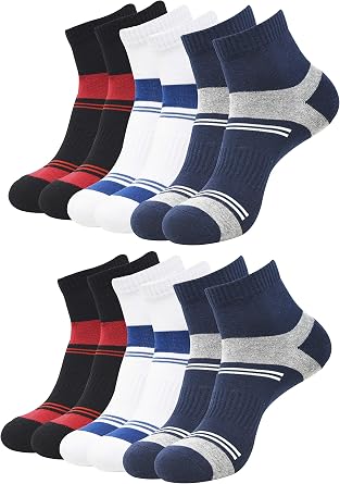 BALENZIA Mens Cushioned High Ankle Socks- Black, White, Navy Pack of 6 Multicolored