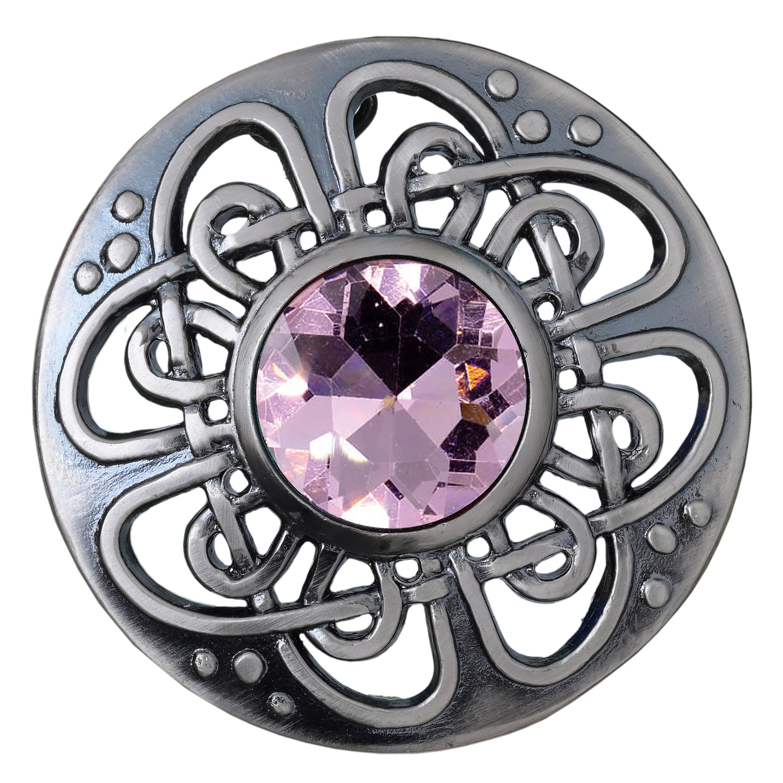 Elegant Culloden Plaid Brooch – Scottish Kilt Fly Plaid Brooch Intricate Celtic Knot in Pewter with Gemstone 3-Inch Diameter – Ideal for Scottish Kilts &amp; Formal Wear