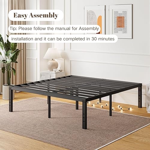 Miniatura 63 de ZIYOO Base de cama individual con listones de acero resistente, marco de cama de plataforma de 14 pulgadas, diseño antideslizante, no necesita