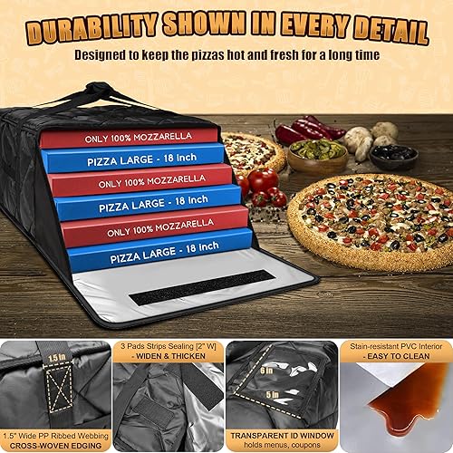 Miniatura 4 de MyLifeUNIT Bolsa de pizza para entrega, bolsa térmica para pizza y entrega de alimentos, bolsa calentadora de pizza de 20 x 20 x 10.5 pulgadas,
