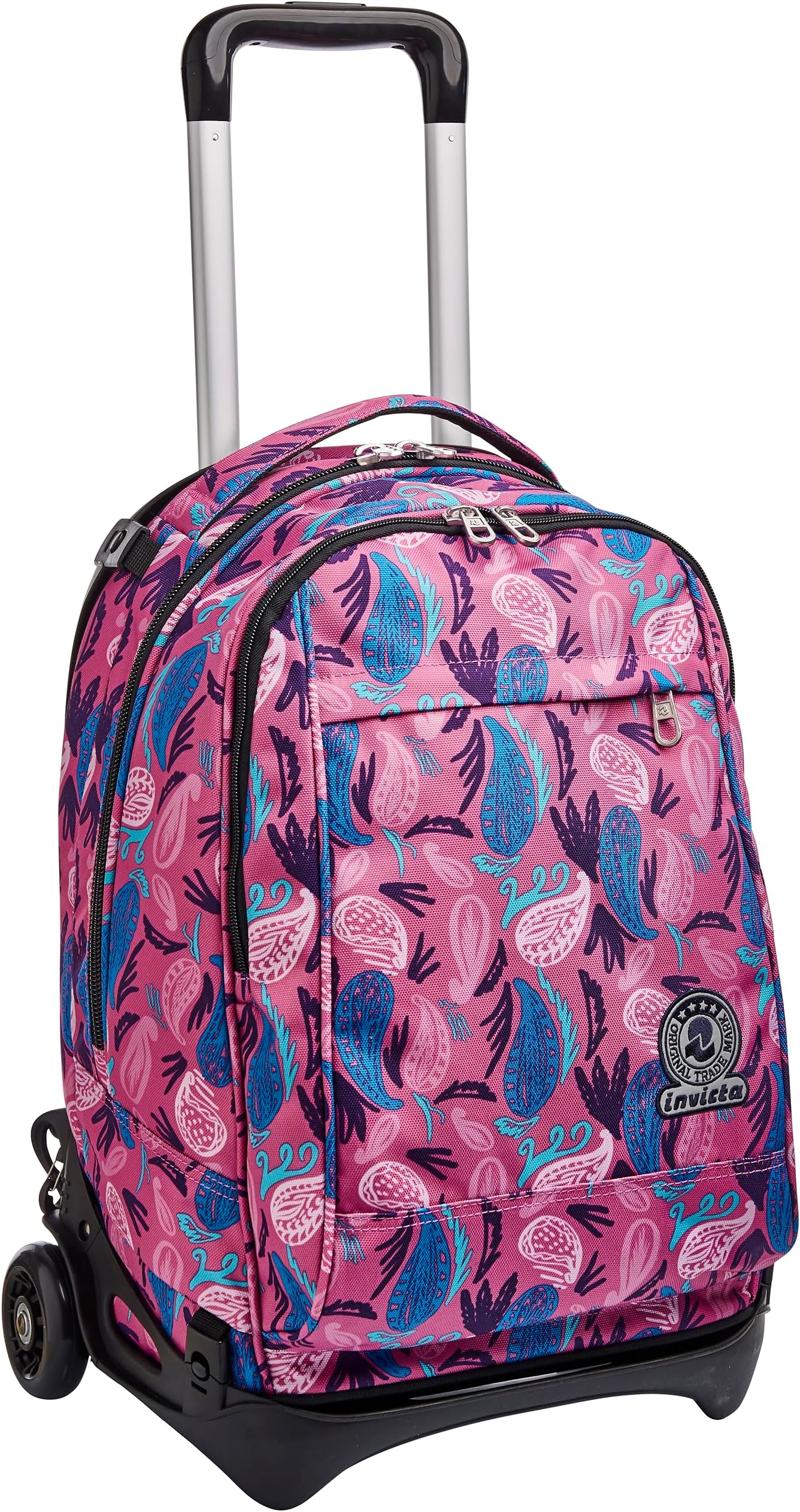 Rolling backpack, NEW Tech PAISLEY Wheeled Book Bag, 3 in 1, Detachable Backpack + Trolley, for Teen, Girls&Boys, For School, Sport, Free Time, Laptop Sleeve, Italian Design, pink