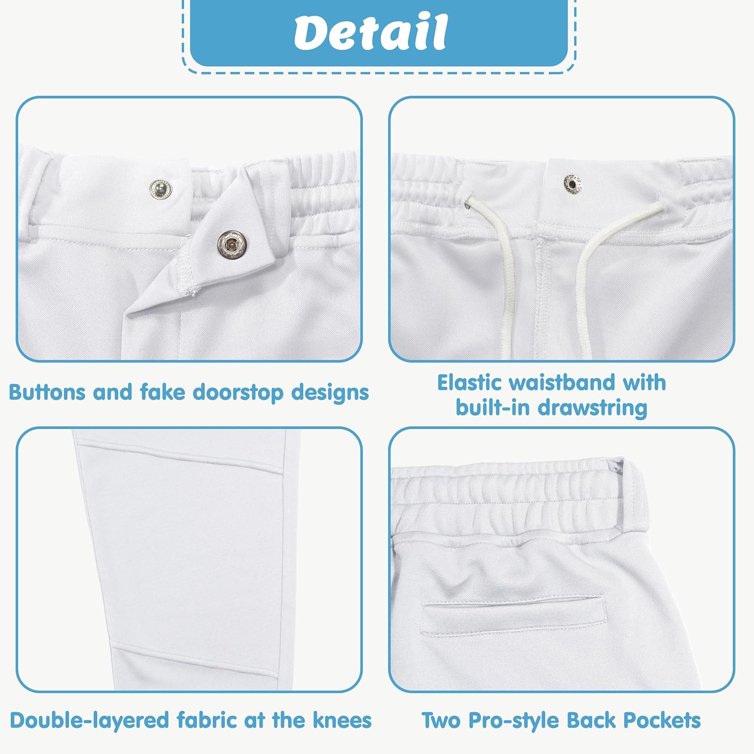 2T-16Y Toddler Youth Boys Baseball Pants - Kids Little Grils Tee Ball Softball Knicker Pants with Belt Loops UPF50+ - Image 3