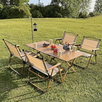 Foldable Camping Picnic Table With Four Chairs,120*60cm, Camping Tables That Fold Up Lightweight, Aluminum Roll Up Outdoor Camping Table, Portable Camping Table Travel Picnic Table And Chairs Set  Co