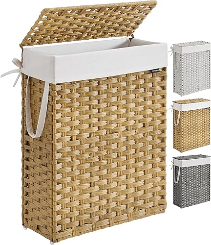 Miniatura 18 de SONGMICS Canasta para la ropa sucia con tapa, cesta de 23.8 galones (90 L) de ratán sintético para ropa con tapa y asas, plegable, forro extraíble