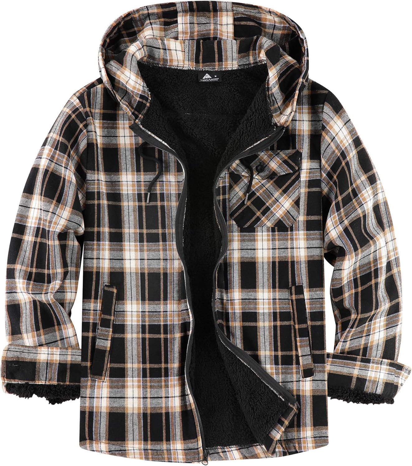 SCODI Men's Flannel Plaid Jacket Warm Sherpa Lined Fleece Hoodies for Men Zip Up Thick Jackets Winter Coat with Pocket