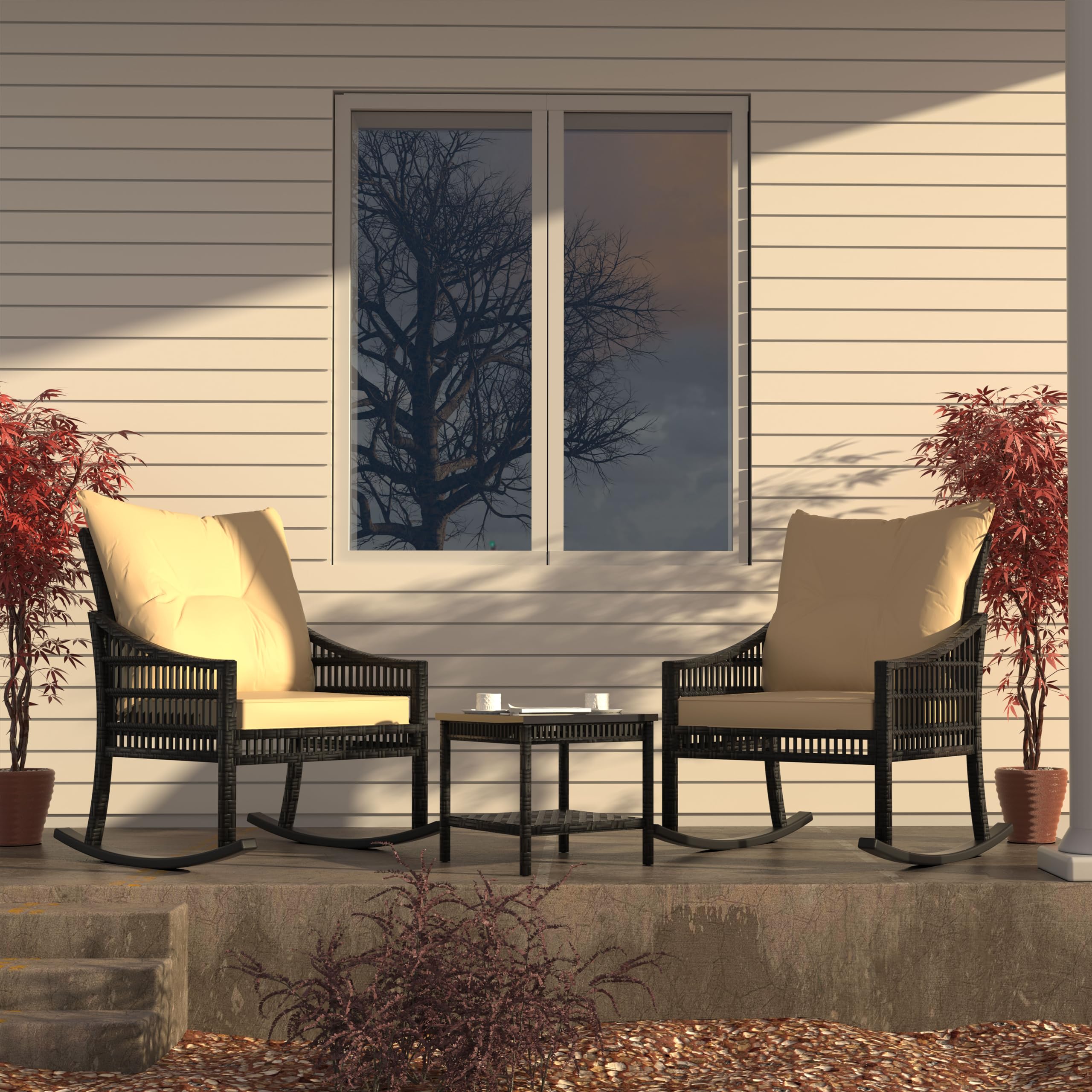 Mupater Piece Outdoor Rocking Chair Wicker Bistro Set Table