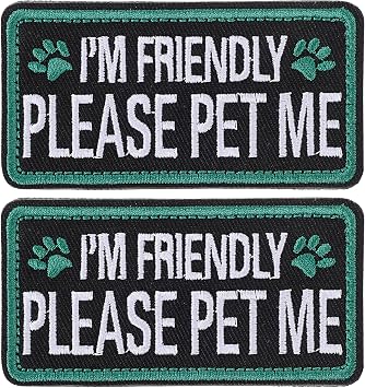 2 Pcs Service Dog Patches, Im Friendly Please Pet Me Patches with Hook Backing for Service Animal Vests Harnesses