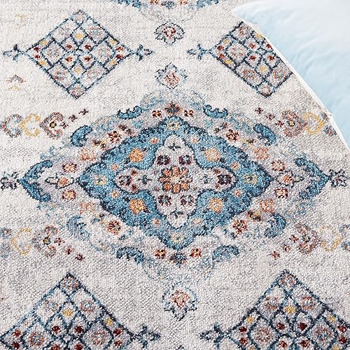 Miniatura 8 de Safavieh Bayside Collection - Alfombra de área de 5.3 x 7.6 pies, color gris y azul, diseño tradicional oriental, no desprende pelusa y de fácil