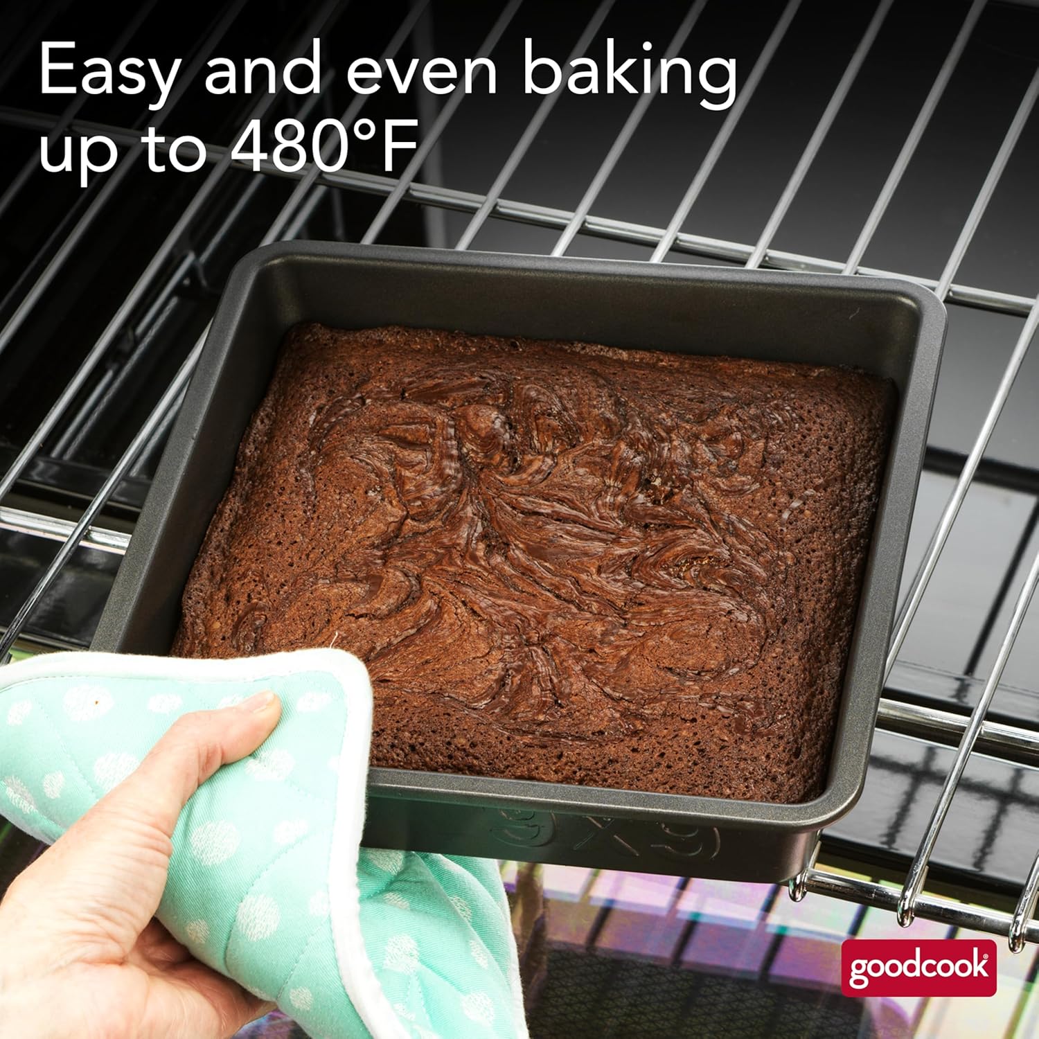 GoodCook PRO Square Cake Pan Nonstick Warp & Scratch-Resistant Dishwasher-Safe Carbon Steel Construction for Even Baking, 9 x 9-Inch, Gray