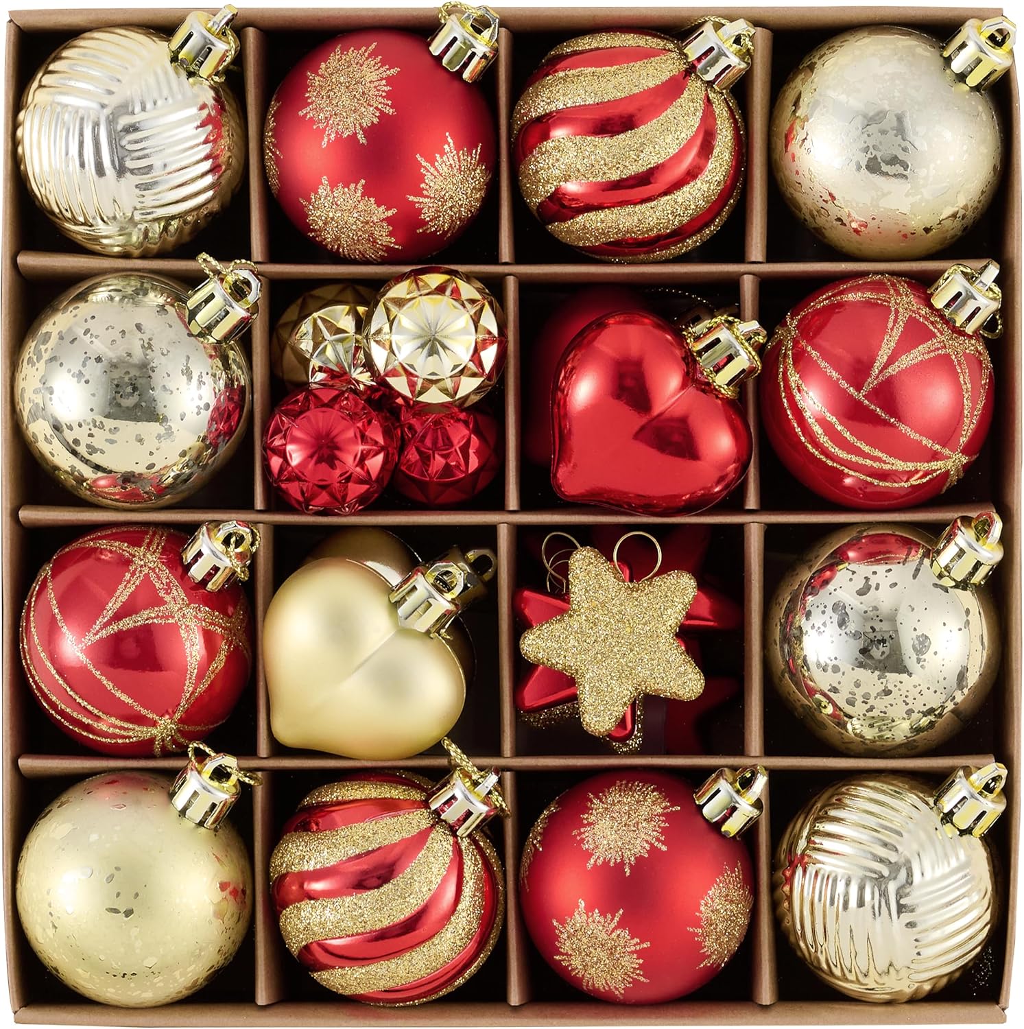 Valery Madelyn 28Pcs 4th of July Heart Shaped Ornaments Gift Pack, Patriotic Craft Painted Tree Heart Decorations, Red White Blue Christmas Baubles Hanging Labor Independence Day Memorial Day Decor