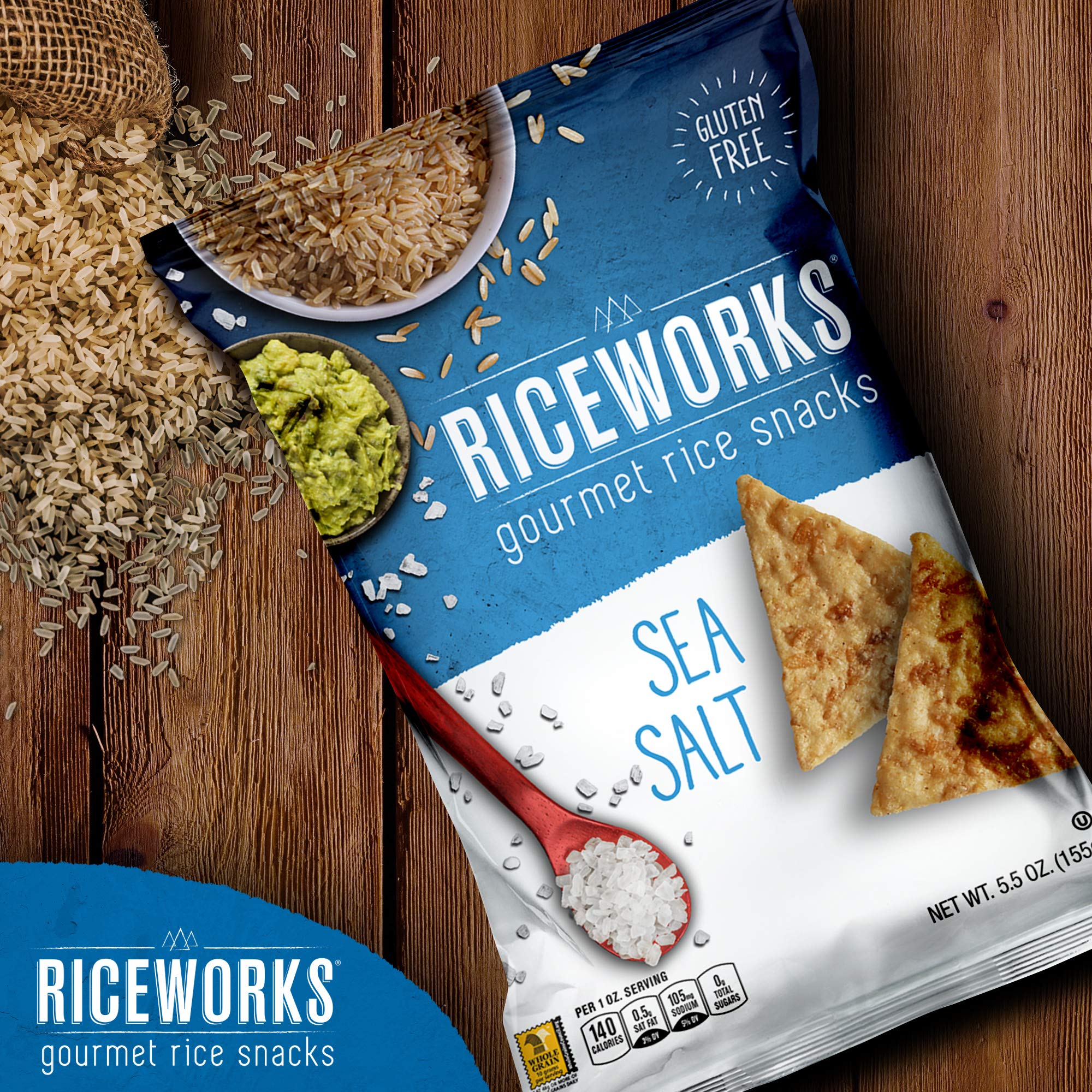 Riceworks, Krakersy bezglutenowe - krakersy ryżowe dla smakoszy - sól morska, 156 g, opakowanie 6 szt