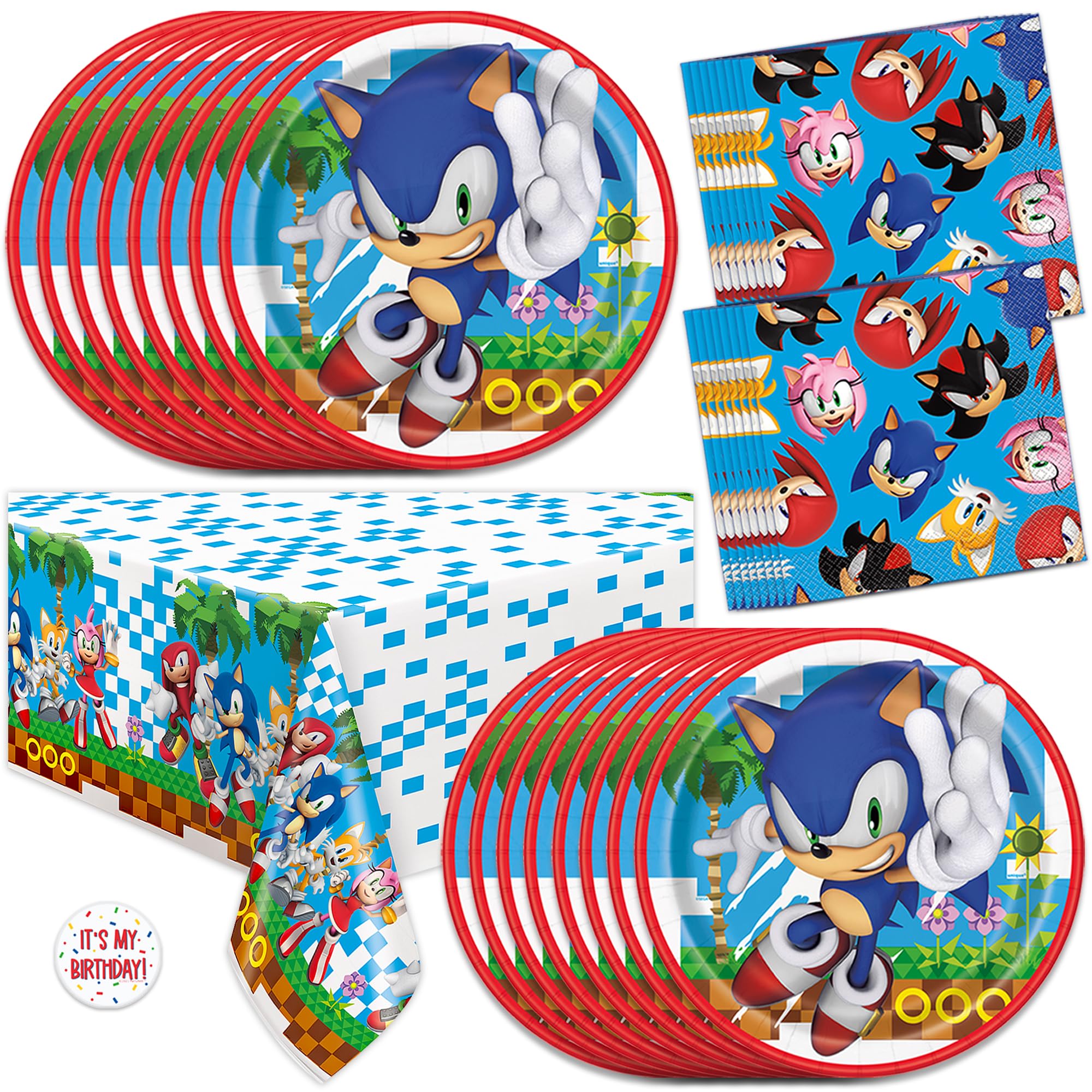 Sonic the Hedgehog Birthday Party Supplies, Plates, Napkins for 16, Table Cover | Sonic Birthday Party Decorations | Sonic Party Decorations |