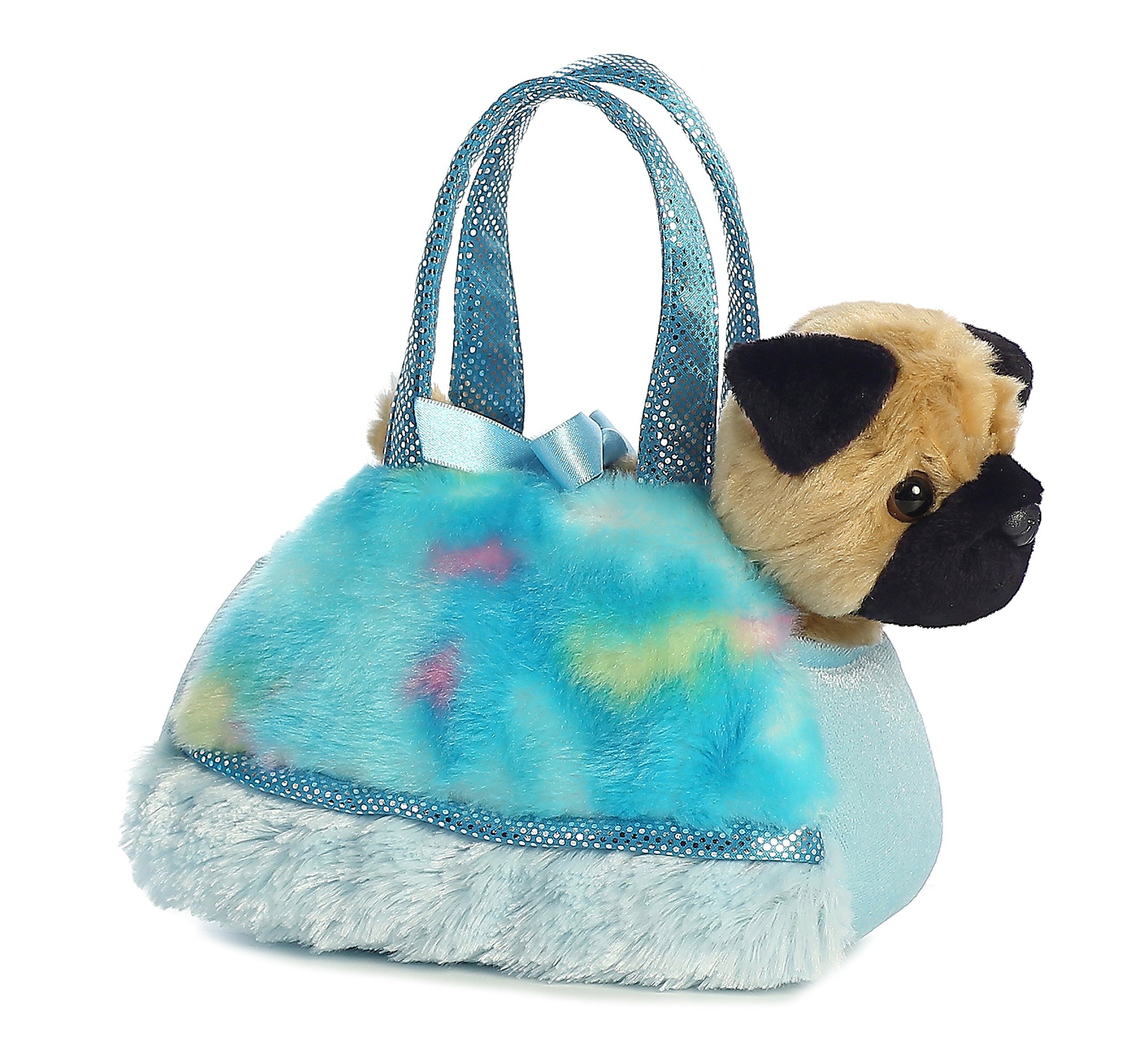Fancy Pals Pet Carrier Tye Dye Blue petit sac avec chien peluche