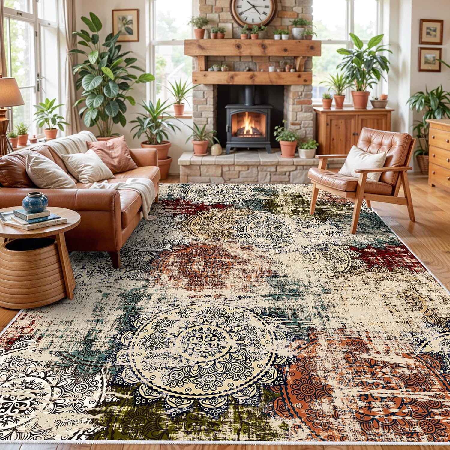 byyvvo 9x12 living room area rugs - washable abstract large rug ultra soft non-slip carpets for bedroom stain resistant low pile carpet indoor home decor mat 9x12 red green multi 9' x 12' (rectangular) red/green/multi