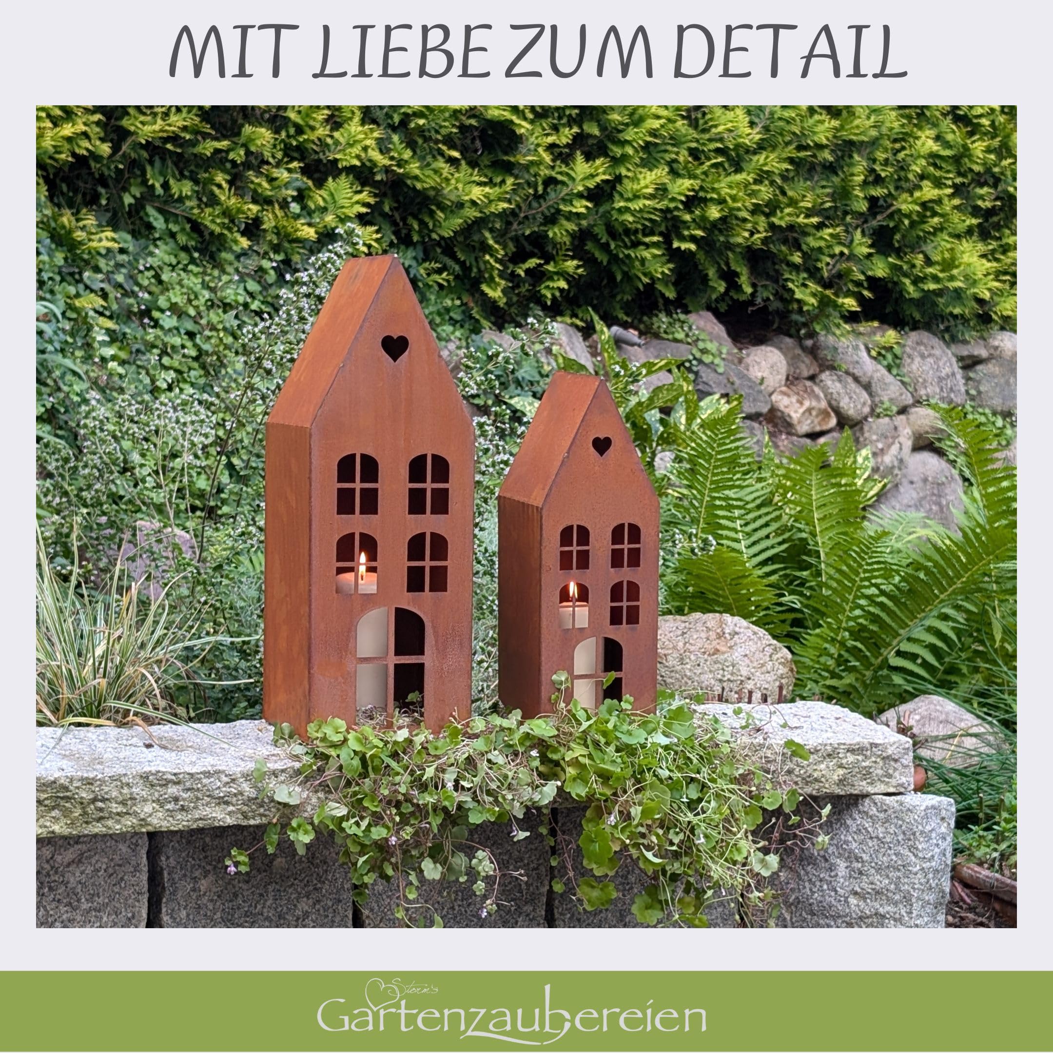 Haus in Rostoptik 2er Set Lichthaus Windlicht