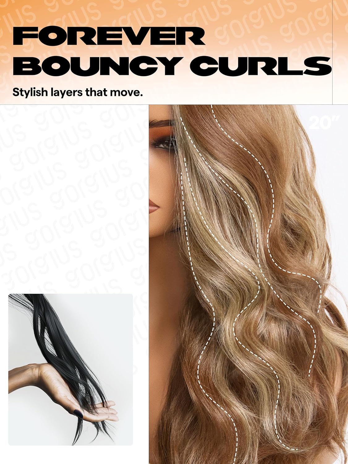GORGIUS Brown with Blonde Highlight Loose Wave Lace Front Wigs Glueless Pre Plucked Side Part Synthetic Long Wig 24 Inch