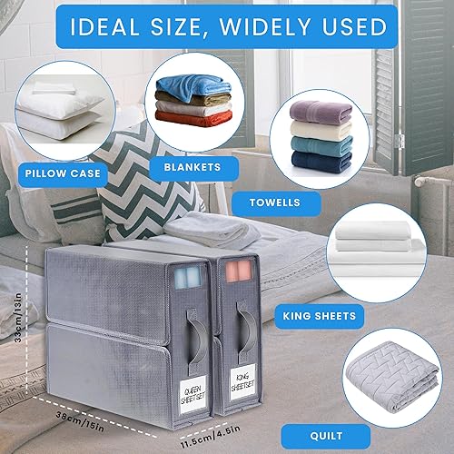 Miniatura 6 de VIOSHOP Paquete de 2 organizadores y almacenamiento de sábanas, organizador plegable de sábanas, organizadores de armario de lino y almacenamiento