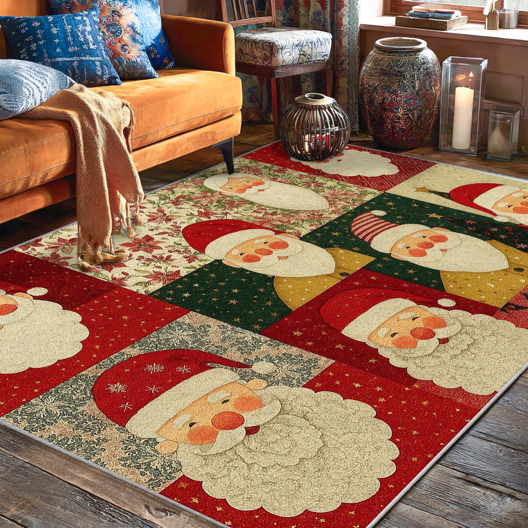 Tapis de Père Noël rouge 1,5x2,1m pour décoration de Noël
