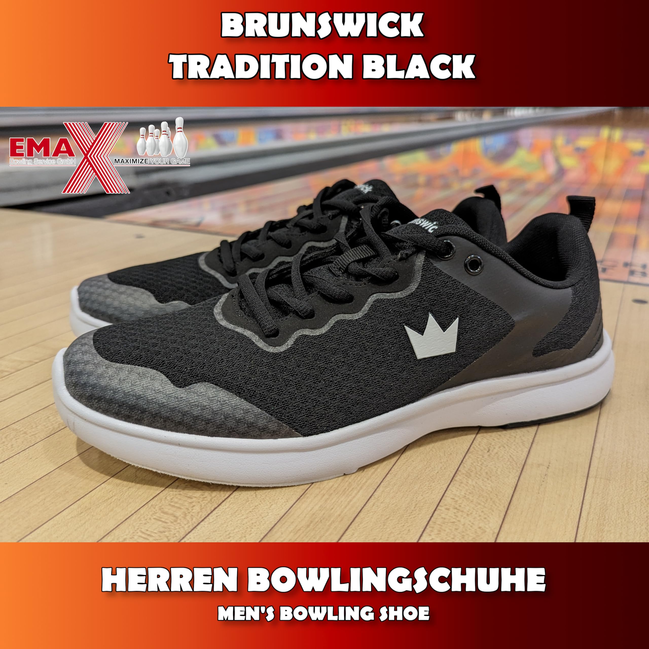 EMAX | Brunswick - Zapatos de bolos para hombre | Zapato de bolos para hombre | Tradition Black & Classic White