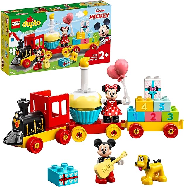 LEGO 10941 DUPLO Disney Mickey & Minnie Birthday Train, Building Toys for Toddlers with Number Bricks, Cake and Balloons, 2 Year Old Girls & Boys Gifts