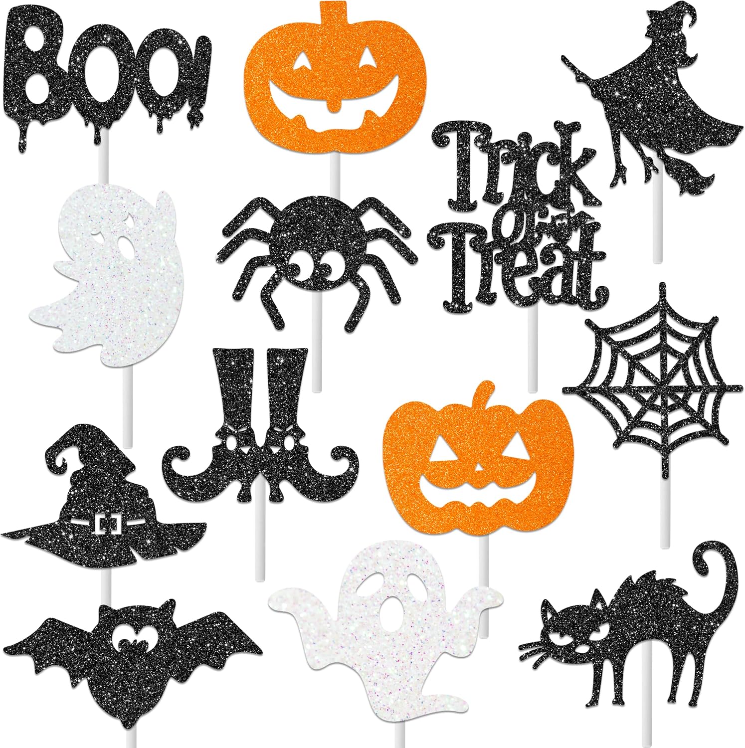 30pcs Halloween Party Cupcake Toppers Halloween Ghost Boo Theme Cake Cupcake Picks for Pumpkin Bat Witch Theme Birthday Party Baby Shower Decorations Supplies