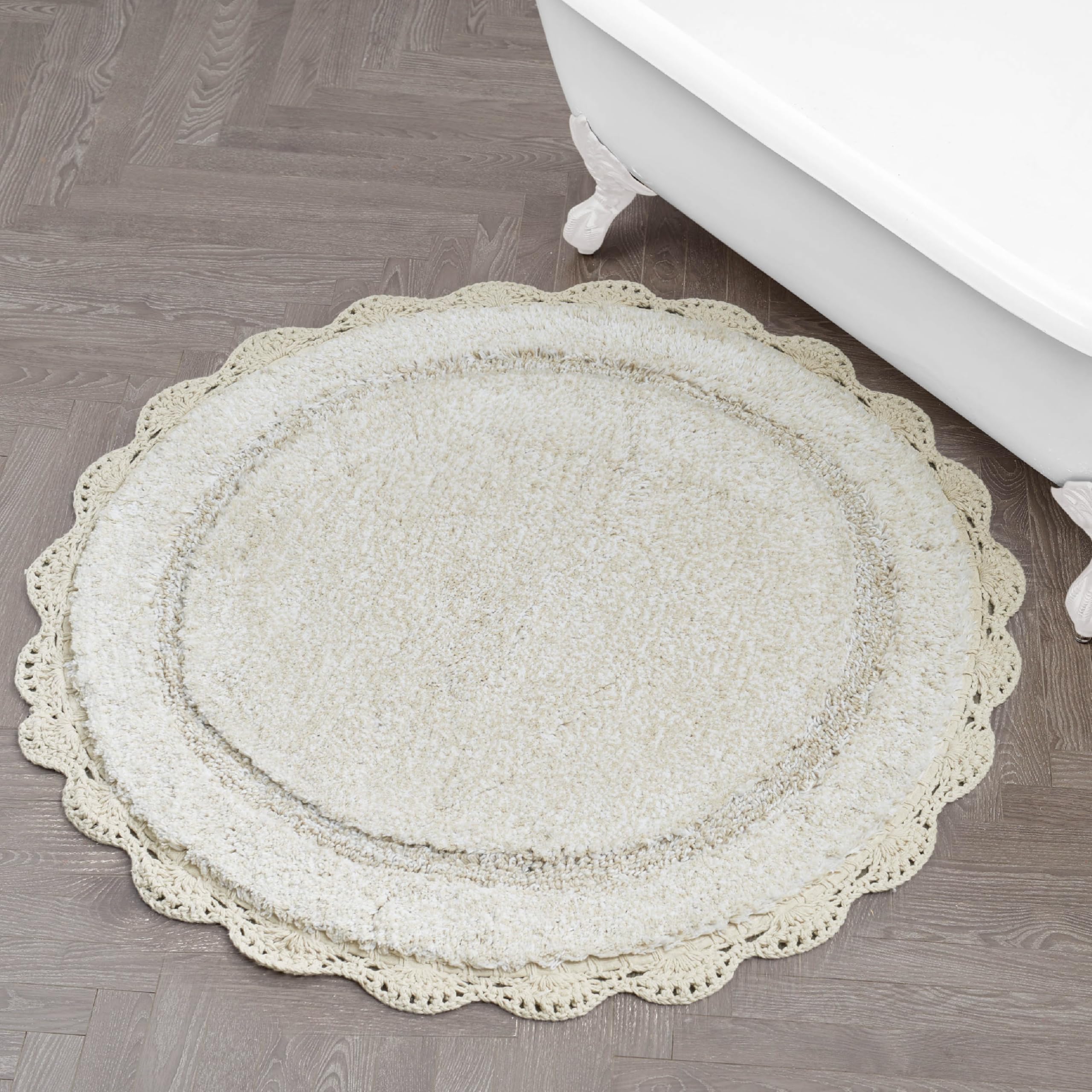 Tapis de bain rond en coton doux et absorbant beige sable 66 cm Laura Ashley Eloise
