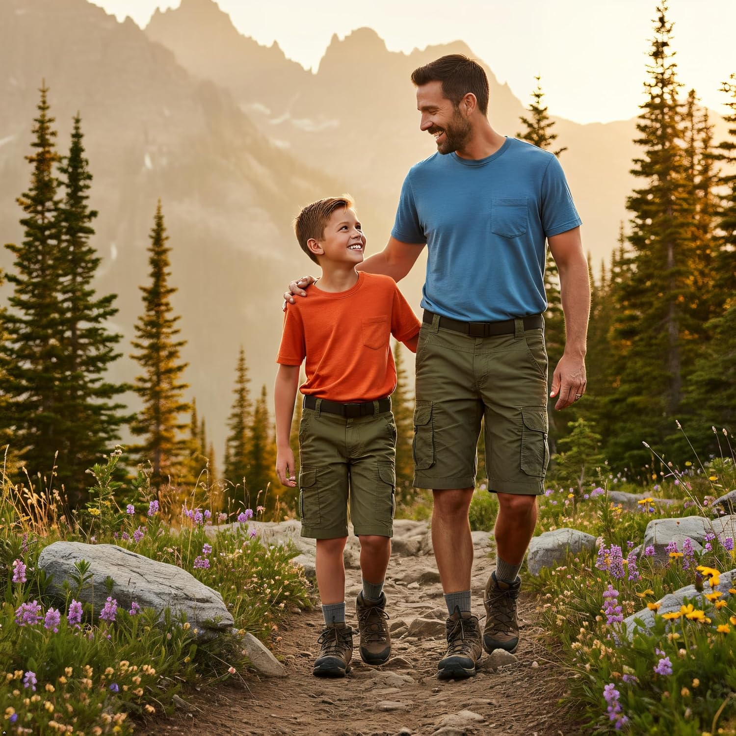 OCHENTA Men & Boys Lightweight Hiking Shorts Quick Dry Cargo Shorts for Athletic Outdoor Fishing with Belt