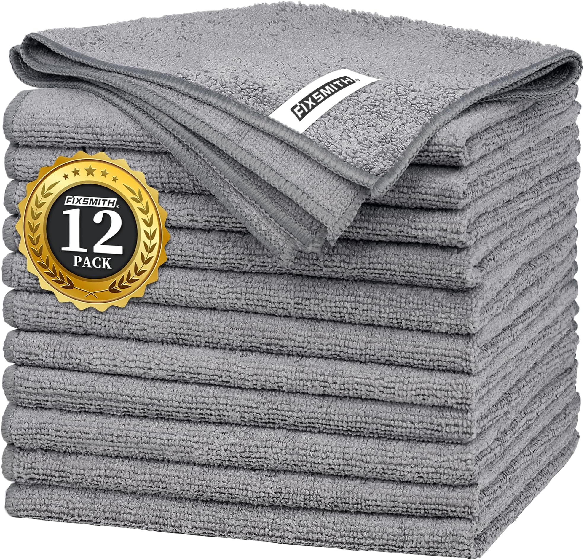 Grey Microfiber Cleaning Cloth -Pack of 12, Highly Absorbent Cleaning Rags, 16"X12" All Purpose Cleaning Towels for Housekeeping, Kitchen, Car, Lint Free and Reusable Microfiber Towels