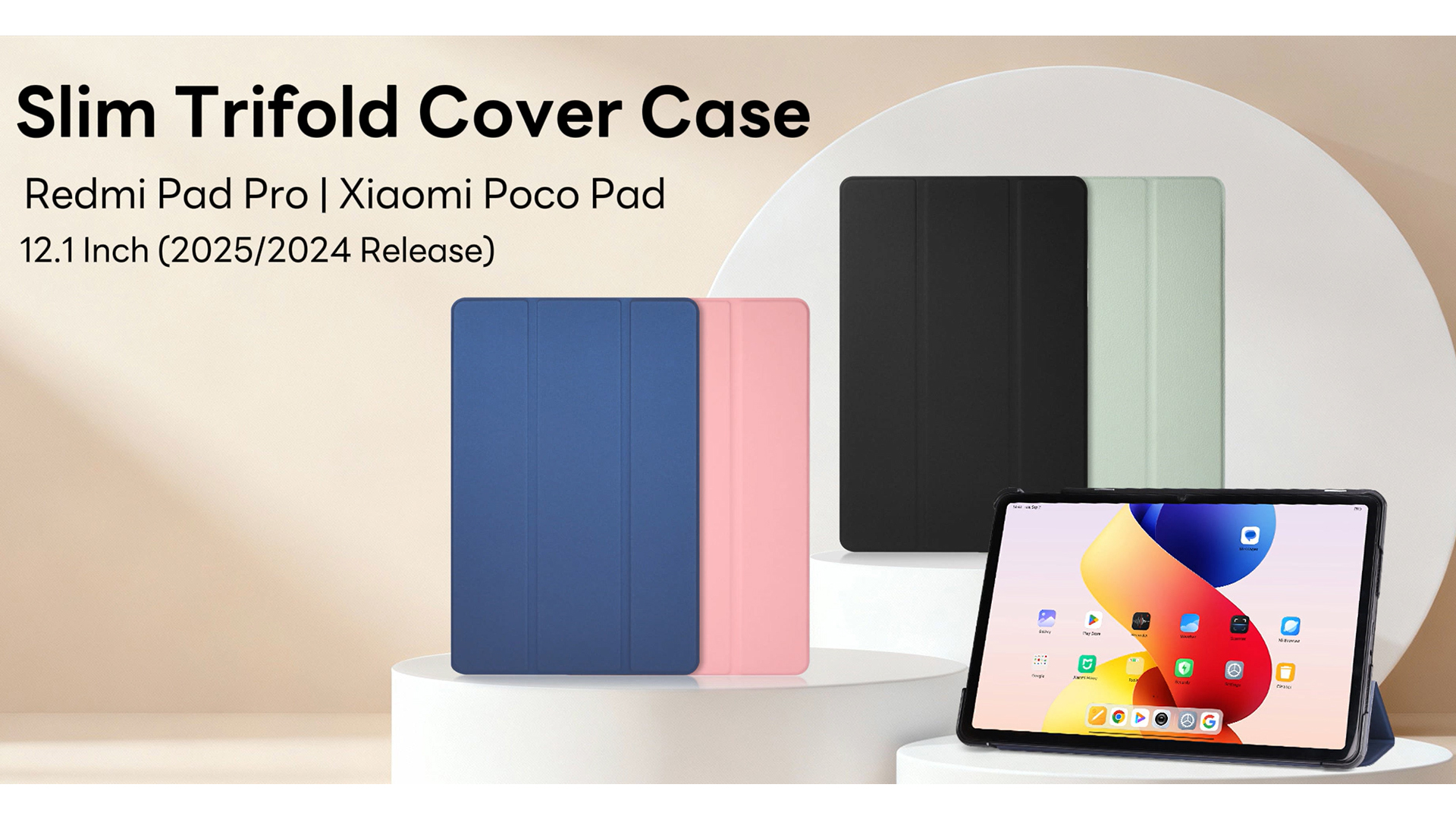 RSAquar Custodia per Xiaomi Redmi Pad 2 Pro 2025 | Redmi Pad Pro 12.1 Zoll 2024 – Cover Trifold Sottile in Pelle PU con Guscio Rigido in PC, Auto Sospensione/Riavvio,Nero