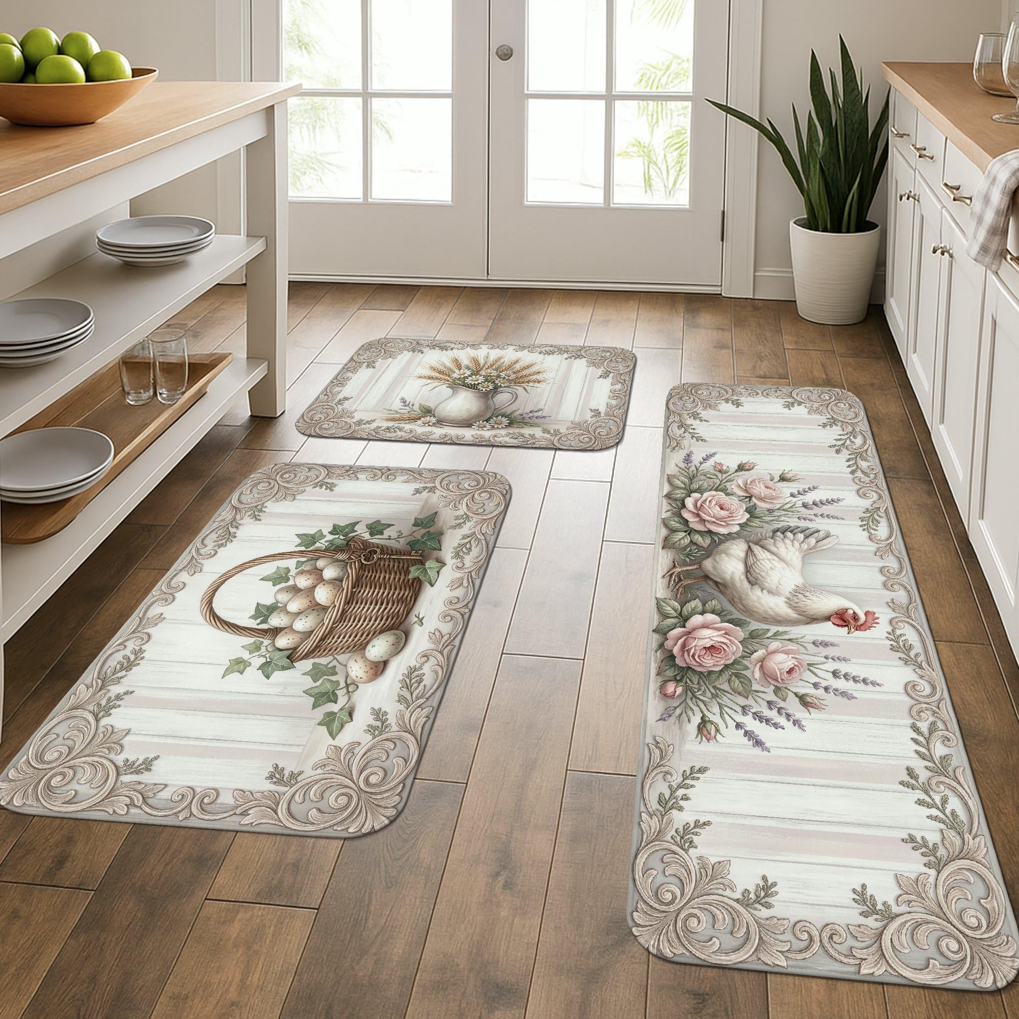 Tapis de cuisine au motif rose et panier pour une ambiance chaleureuse