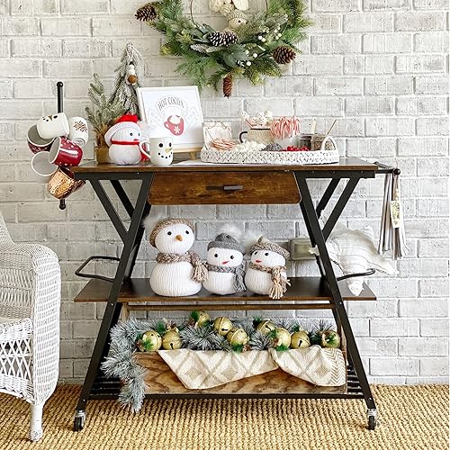 Miniatura 6 de Bestier Estación de barra de café, carrito de isla de cocina con almacenamiento, carrito de café con cajón, soporte para toallas de papel y ruedas