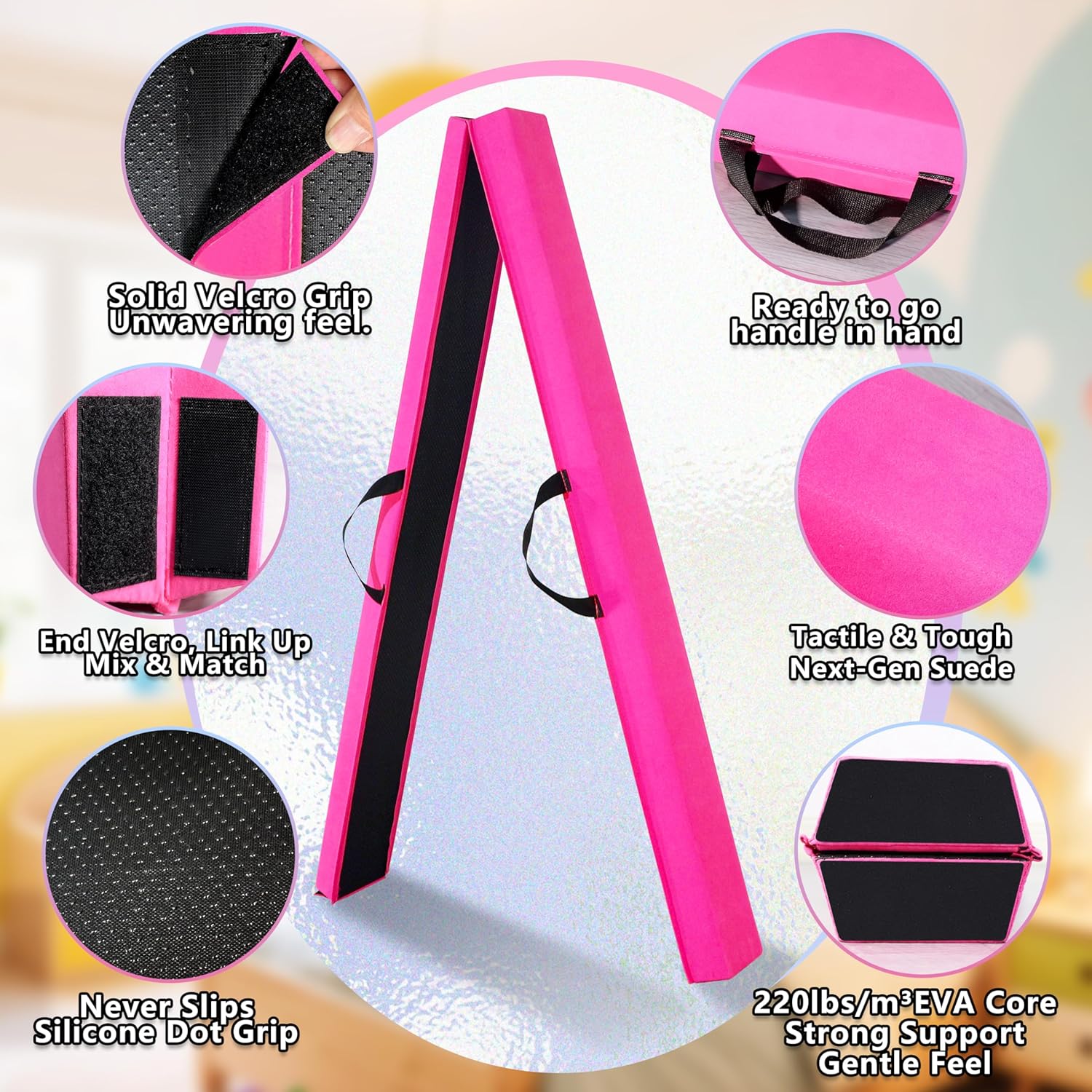 6FT/9FT Folding Balance Beam for Kids ages 3-39- Foldable Gymnastics Floor Beam,Anti-Slip,Carrying Bag, Faux Suede Covered,EVA foam,Gymnastics Equipment for Kids Training At Home,School,Gym Center