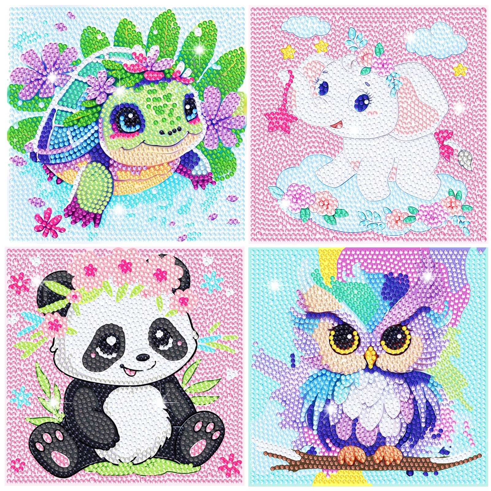 4 Pack Cartoon Diamond Art Kits for Kids, Crafts for Girls 8-12 Arts and Crafts for Kids Ages 4-8, 5D Cute Animals Diamond Art Painting for Adults