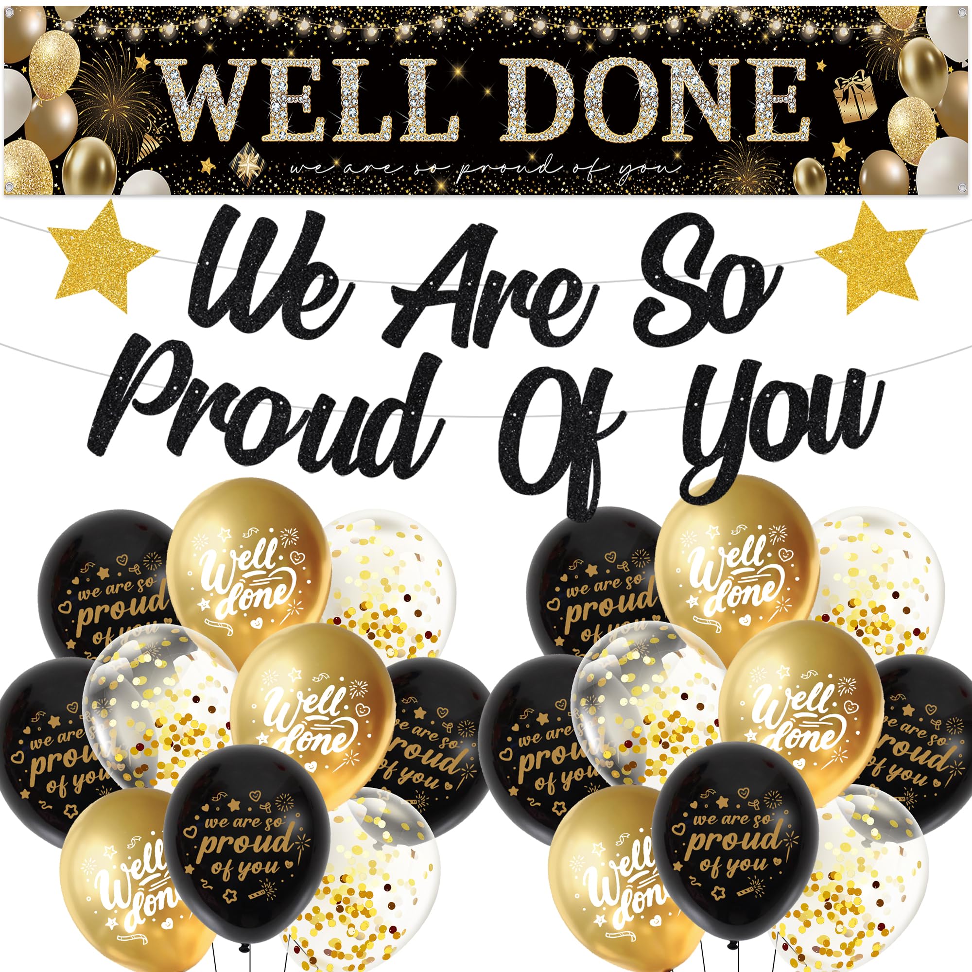 Graduation Decorations Congratulations Banner 2026, We Are So Proud of You Party Supplies Well Done Banners Black Gold