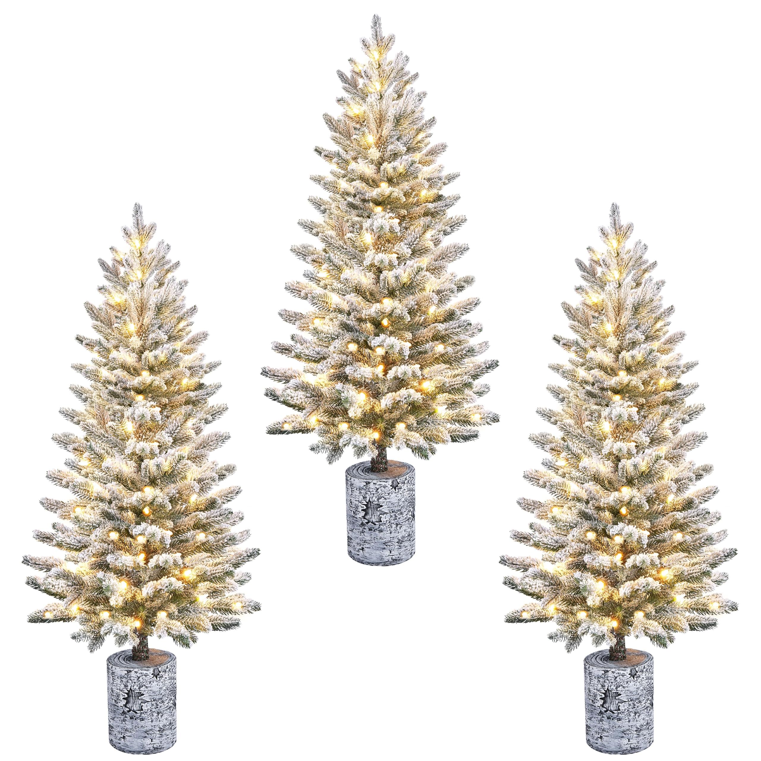 Yaheetech 3PCS 4ft Pre-Lit Frosted Mini Christmas Tree, Warm White LEDs