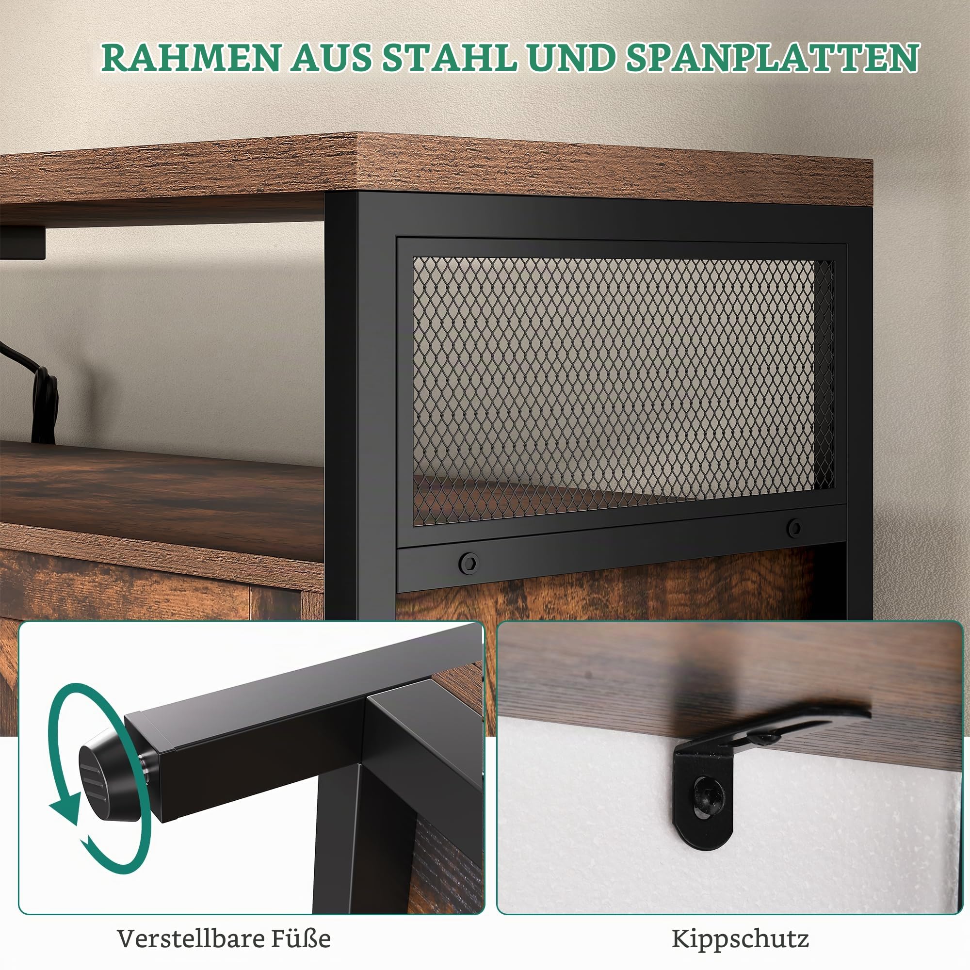 YITAHOME Sideboard mit LED und Steckdosen, Kommode mit Schiebetüren