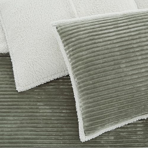 Miniatura 4 de Geniospin Juego de edredón tamaño individual, juego de ropa de cama de forro polar sherpa de microfelpa ultrasuave, color verde salvia, juego de