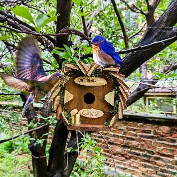 YCHTEWY-Natural Wooden Outdoor Birdhouse for Cardinals, Hanging Garden Birdhouse for Viewing