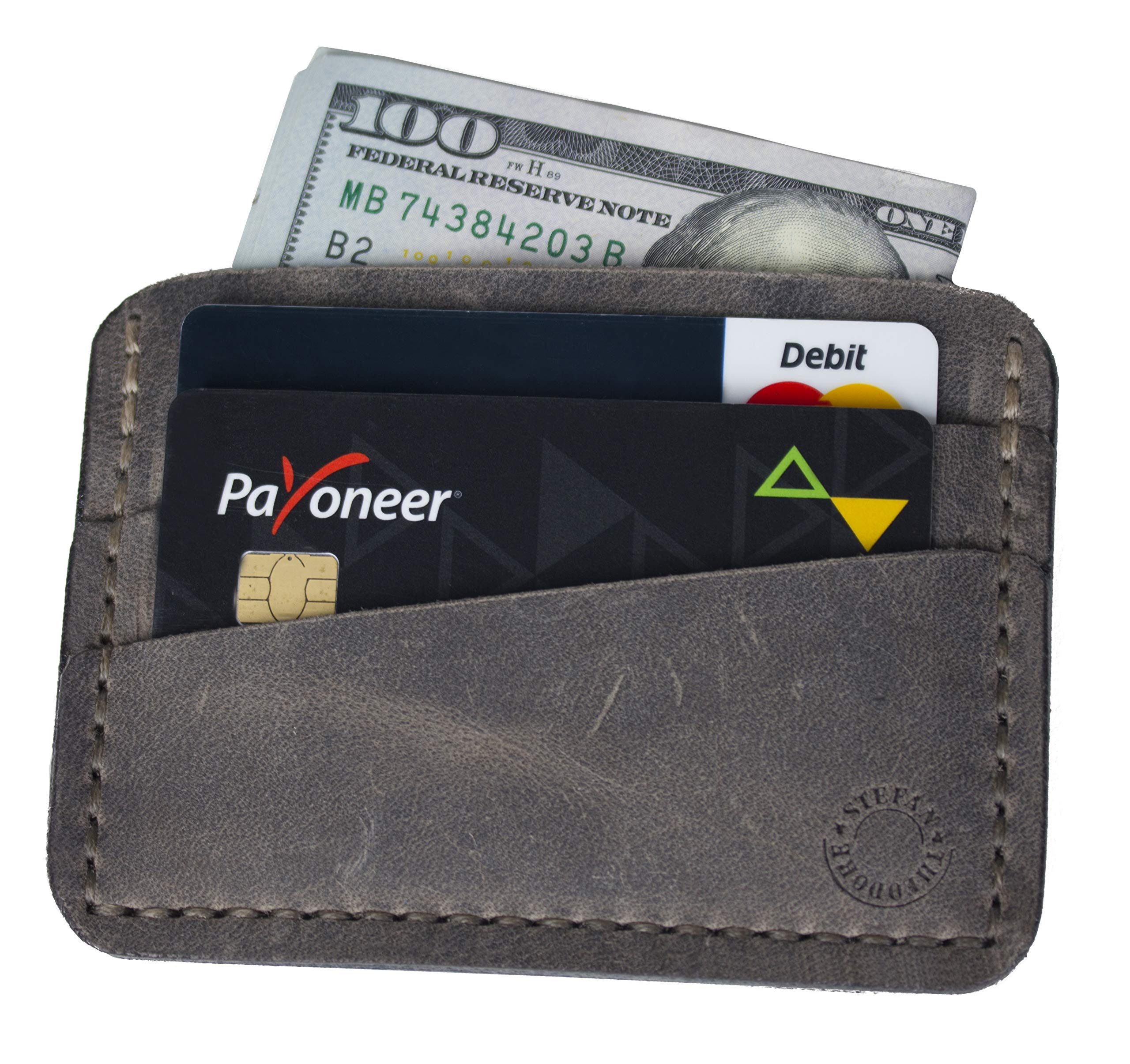 Genuine Leather Handmade Wallet - Minimalist Card Holder - Original Packaging (Grey)