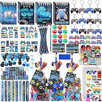 Sayglossy 251 Pcs Cool Video Game Party Favors Set Includes Gift Bags Pencils Notebook Sharpener Slap Bracelets Rings Keychains Tattoo Gaming Stickers Stamper Gamer Party Favors Birthday