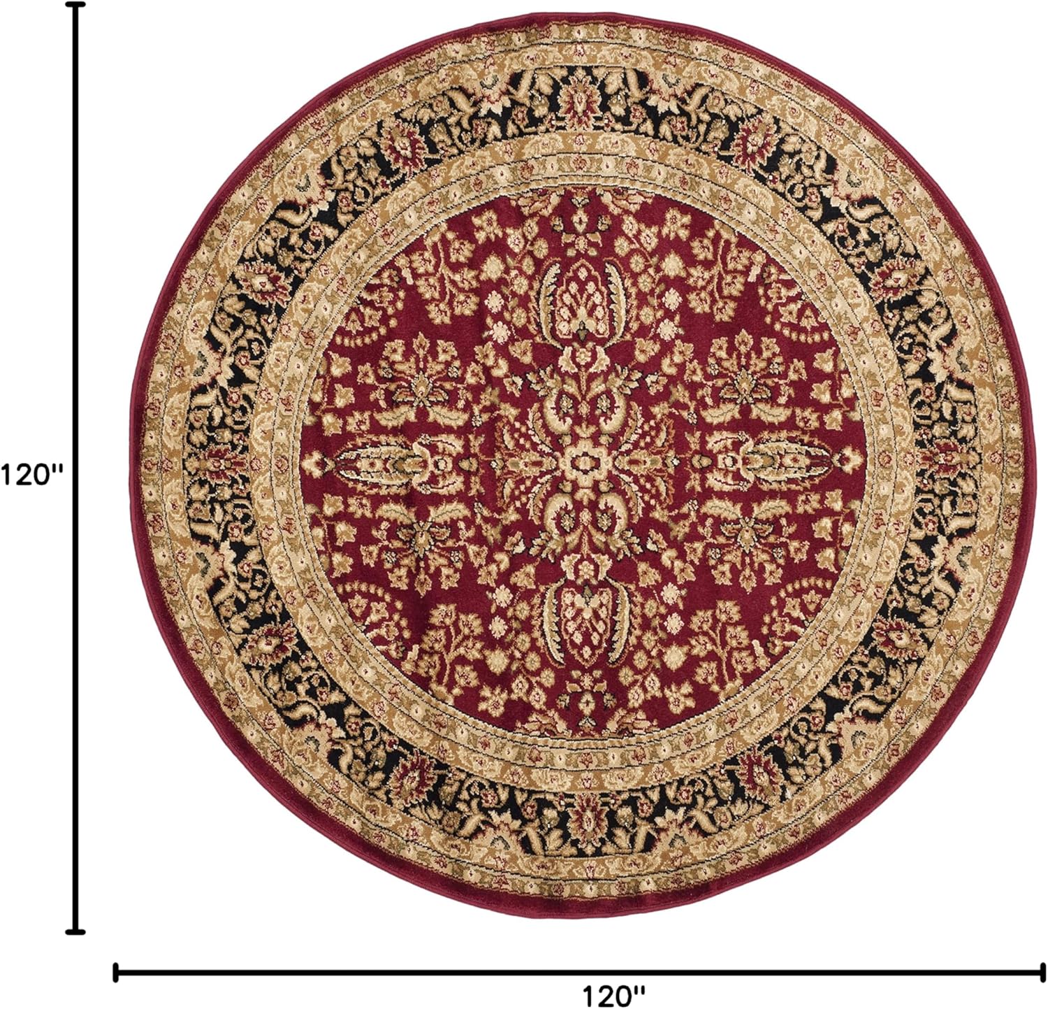 SAFAVIEH Lyndhurst Collection Area Rug - 10' Round, Red & Black, Traditional Oriental Design, Non-Shedding & Easy Care, Ideal for High Traffic Areas in Living Room, Bedroom (LNH214A)