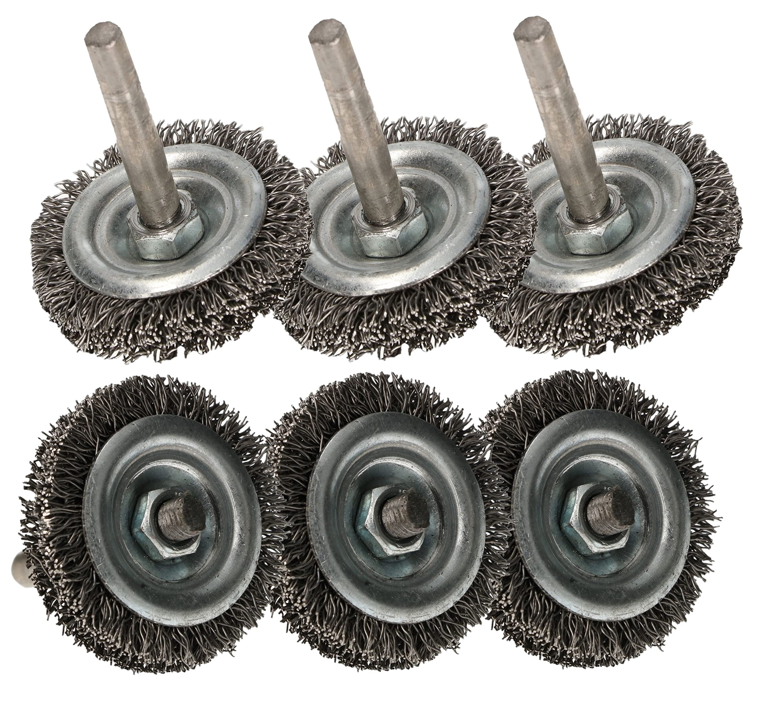 KOTARBAU® 6 x Cepillos de Disco de Alambre 40 mm, Cepillo para Metales y Piedra para Limpiar y Eliminar el óxido, Pintura, Cepillo metálico para Taladro, Cerdas onduladas, Vástago Redondo 6mm, 6 ud