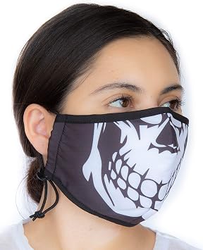 Comfymask 3 Layer Large Fabric Facemask: Water Repellent, Washable, Breathable & Toggle Adjustable Face Mask (Skull FACE)