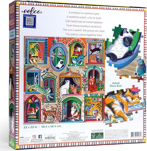 Miniatura 3 de eeBoo Piece & Love: Cats in Window - Rompecabezas de 1000 piezas - Rompecabezas cuadrado para adultos, 23 x 23, incluye inserto de referencia de