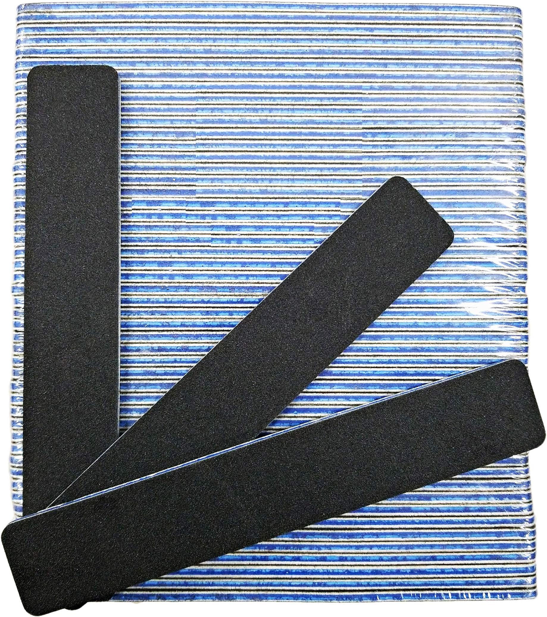 Pretty Claw | 50pc Nail File 100/100 Grit Black Nail Files Blue Center Double Sided Black Jumbo Emery Board For Nails Acrylic Nail File